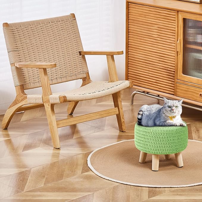 Wimarsbon Pouf Ottoman, 100% Cotton Knitted Boho Footstool, Round Footrest - Image 2