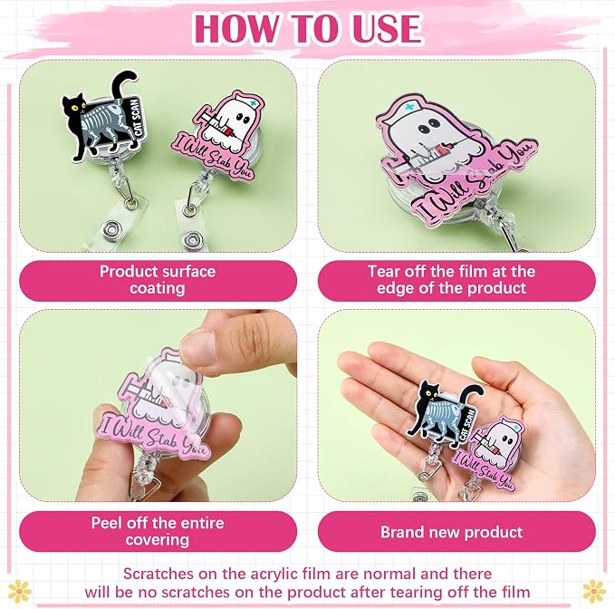 Feifeiya 24 Pcs Funny Badge Reel Nurse Cute Retractable Name ID Clip Badge - Image 4