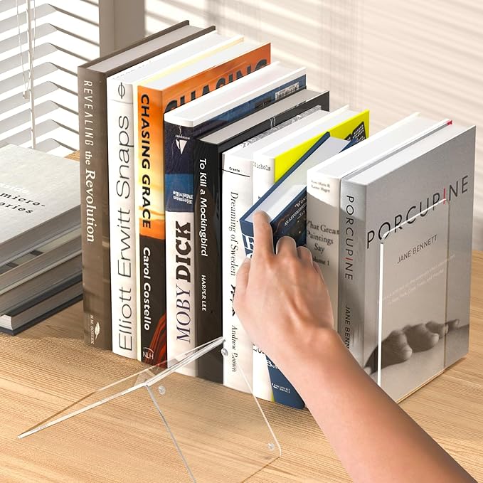 Acrylic Bookends 4 Pcs, Transparent Bookend Organizer, Book Holder Stand - Image 5