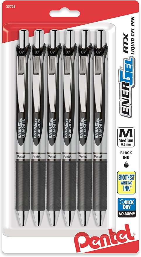 Pentel EnerGel RTX Retractable Liquid Gel Pen, Medium Line, Metal Tip by PentelofAmerica