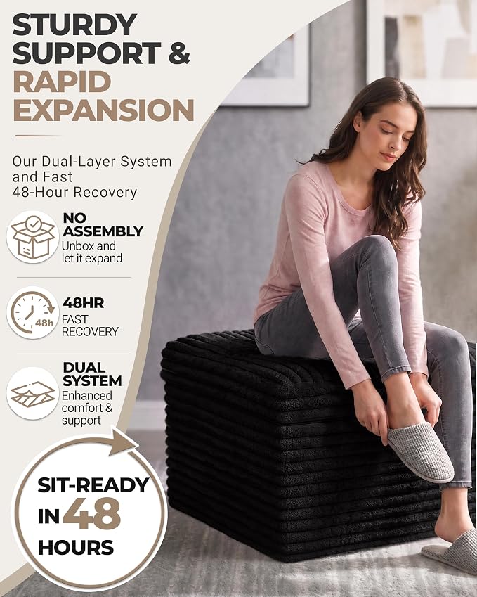 23.6in Pouf Ottoman, Corduroy Ottoman Foot Rest - Image 6