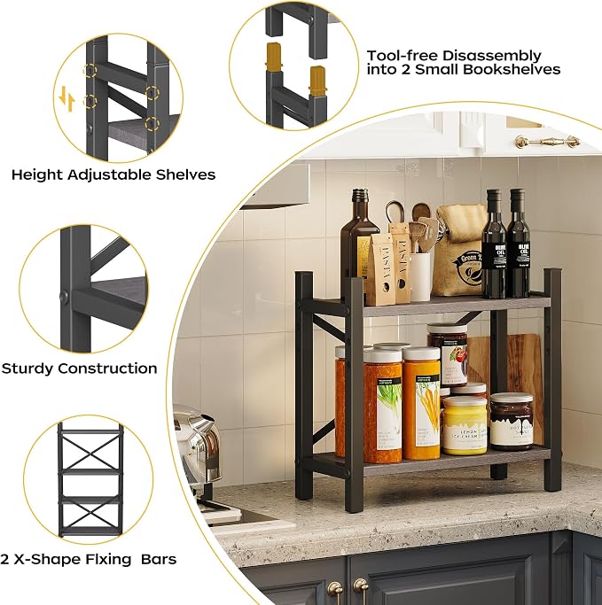 Desktop Bookshelf, 4-Tier Stackable Narrow Bookcase, Adjustable Industrial Desk - Image 6