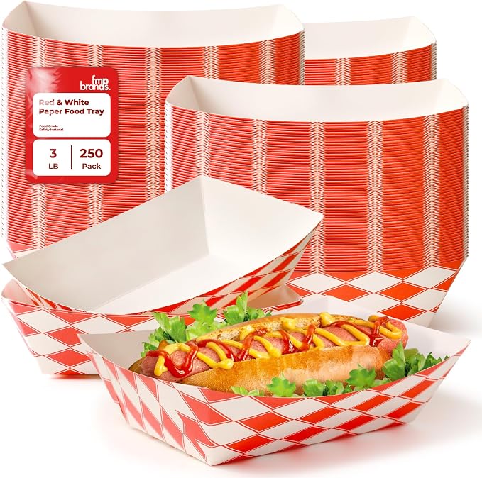 Fit Meal Prep 250 Pack 3 lb Paper Food Trays Heavy Duty Disposable Hot Dog Trays by FMPBRANDS