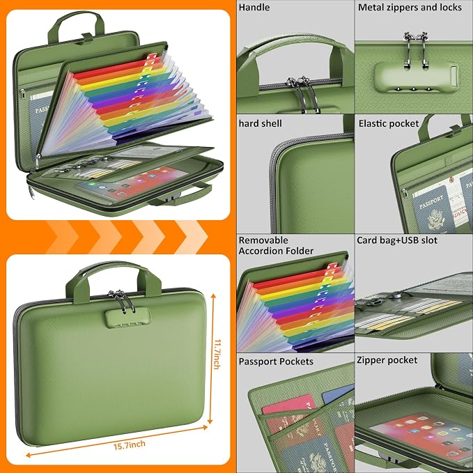 Fireproof File Organizer with Lock, Hard Case Fireproof Document Box with 13 - Image 4