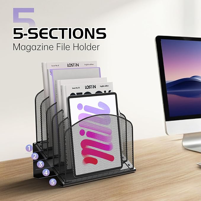 Inclined Desk File Organizer Metal Desk Magazine Folder Holder - Image 3