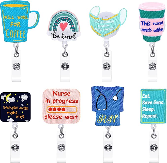 Zonon 8 Pcs Nurse Badge Reels Pediatric Badge Reels Cute Felt Retractable Funny by Zonon