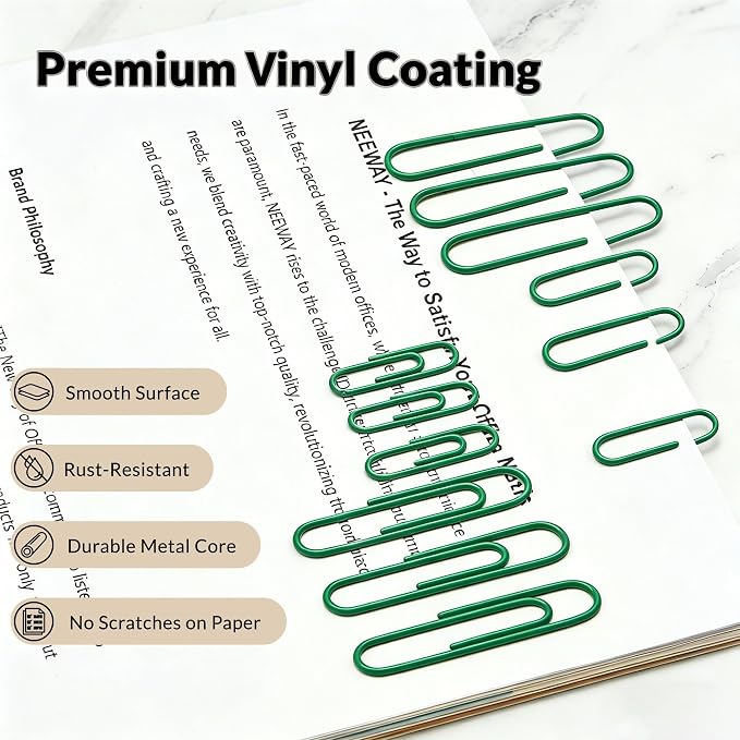 NEEWAY 450pcs Paper Clips Assorted Sizes, Small and Large Paper Clips, Coated - Image 5