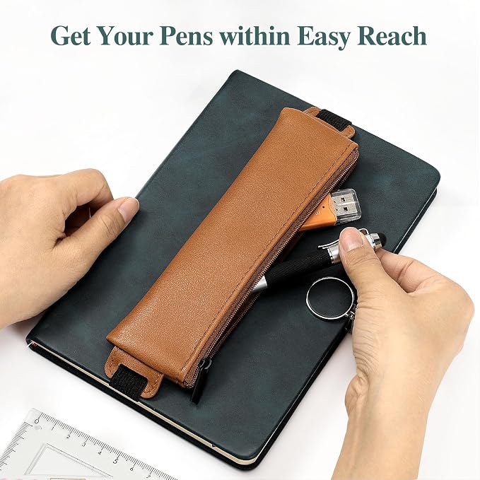MoKo Elastic Pen Holder for Notebook, 4 Pieces PU Leather Pencil Case - Image 7