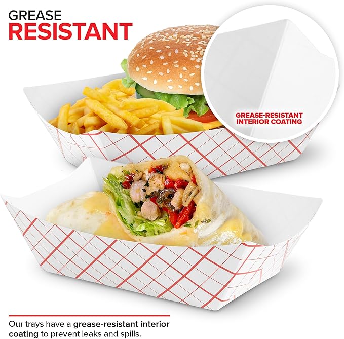 100-Pack 3 lb Paper Food Trays – Red & White Checkered Disposable Paper Food - Image 5