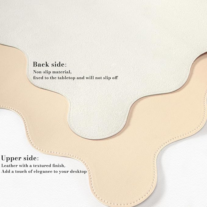 iCasso Leather Mouse Pad, Extra Large Desk Pad, Cute Scalloped Computer Mat - Image 2