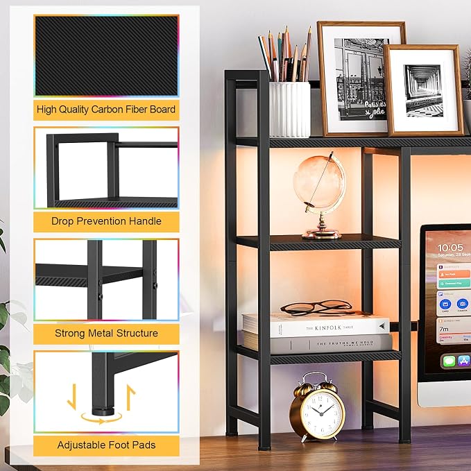 Snughome Desk Shelf with LED Strip, 38.6" Desktop Organizer Shelf, Desk Hutch - Image 8