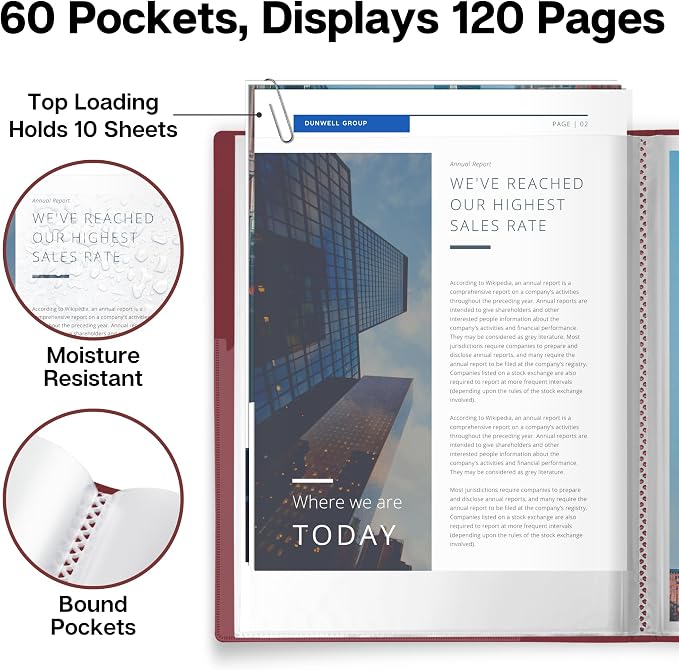 Dunwell Presentation Binder 60-Pocket, Displays 120 Pages, 8.5x11 Portfolio - Image 4