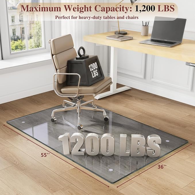 Tempered Glass Chair Mat, Hides Dirt/Fur Better, Noise-Free Gliding Shatterproof - Image 2