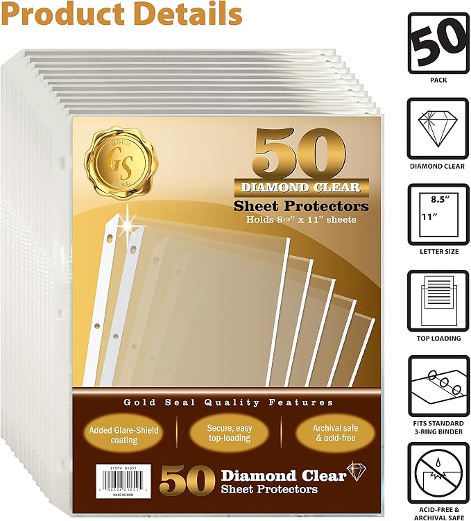 GOLD SEAL Sheet Protectors, 50 Pack 8.5 x 11 Anti-Glare Sheet Protectors - Image 3