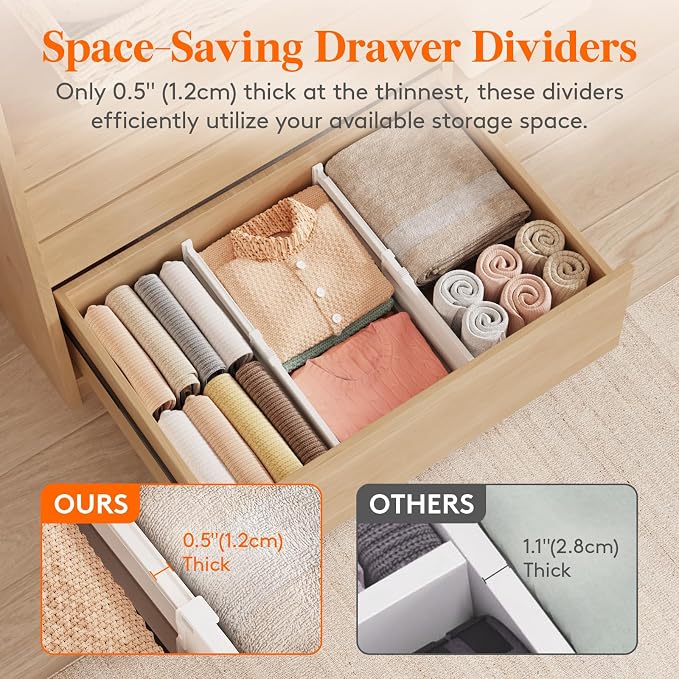 Lifewit 8" Tall 8 Pack Drawer Dividers, 13.8"-22.2" Adjustable Deep Drawer - Image 5