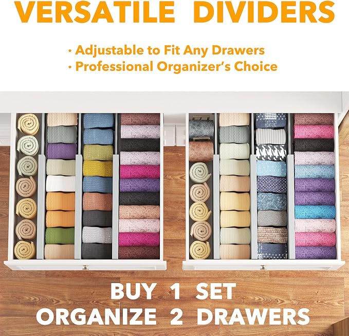 SpaceAid Bamboo Dresser Drawer Dividers 6 Pack, 4.65“ High Adjustable 12.5“-17” - Image 5