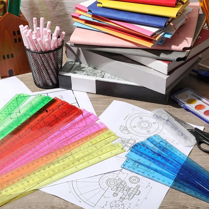 Zonon 50 Pcs 6 Inch/12 Inch Plastic Rulers Bulk Flexible Straight Rulers - Image 2