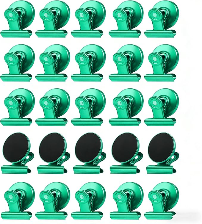 Strong Magnetic Clips, 20 Pack, 1.2 Inch, 30 mm, High-Gloss Green, Refrigerator by Makanu