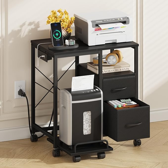 YAOHUOO Printer Stand with Power Outlet/Fabric Drawers, Printer Cabinet with by YAOHUOO