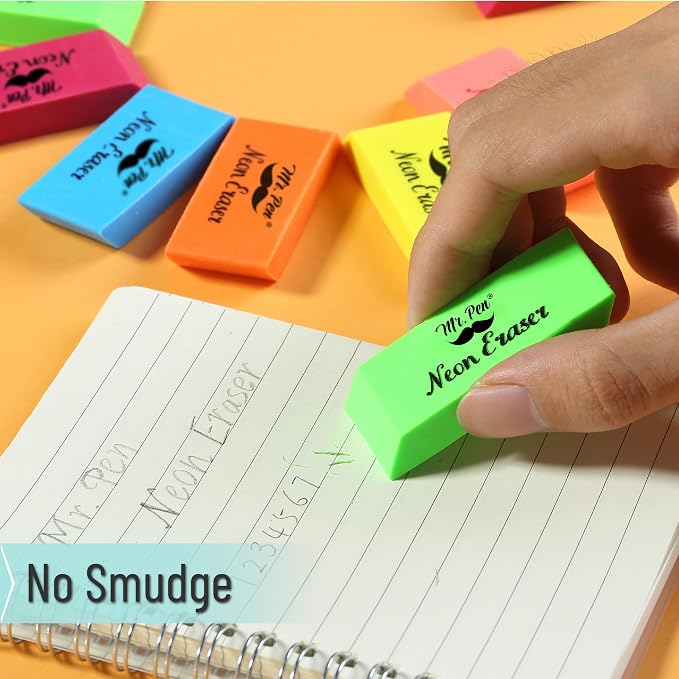 Mr. Pen- Pencil Eraser, 48 Pack, Neon Colors | Large Latex Free Block Erasers - Image 4