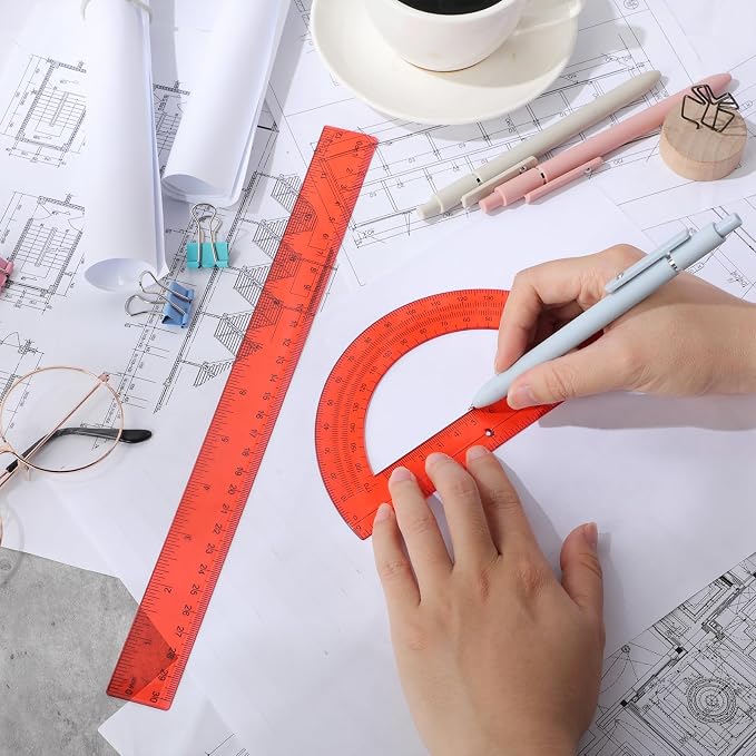 Zonon 2 Pcs 12 Inch Clear Ruler and 6 Inch Plastic Protractor Set, Dual Scale - Image 5