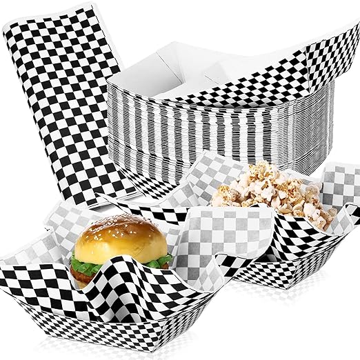 Geosar 100 Pcs Gingham Party Supply Disposable Paper Food Tray Bulk Disposable by Geosar