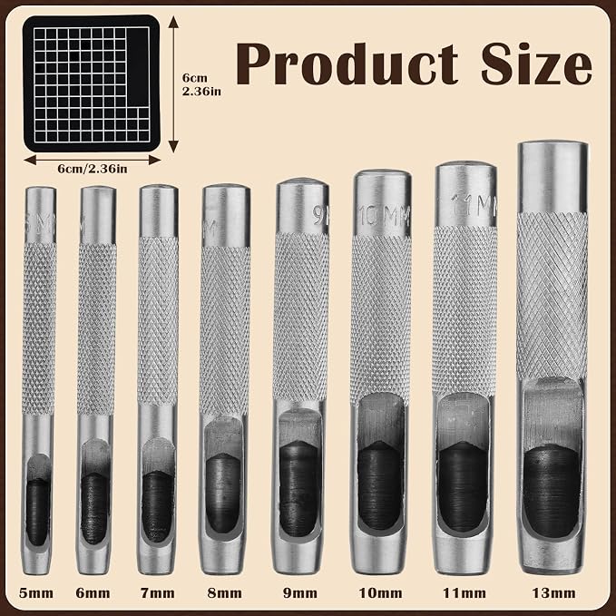 8 Pcs Leather Hole Punch Cutter 5mm-13mm Hollow Punch Set - Image 2