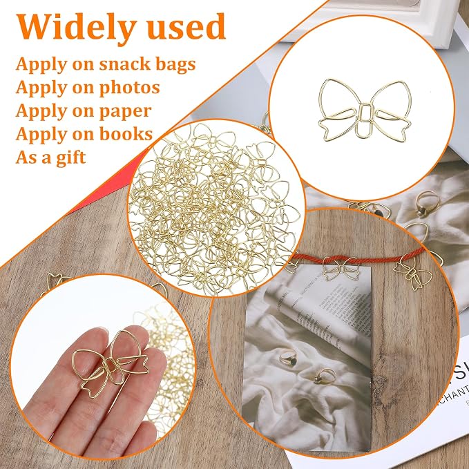 100PCS Gold Paper Clips Small, Ymapinc Cute Metal Bow Paperclips, Bow Paper - Image 7