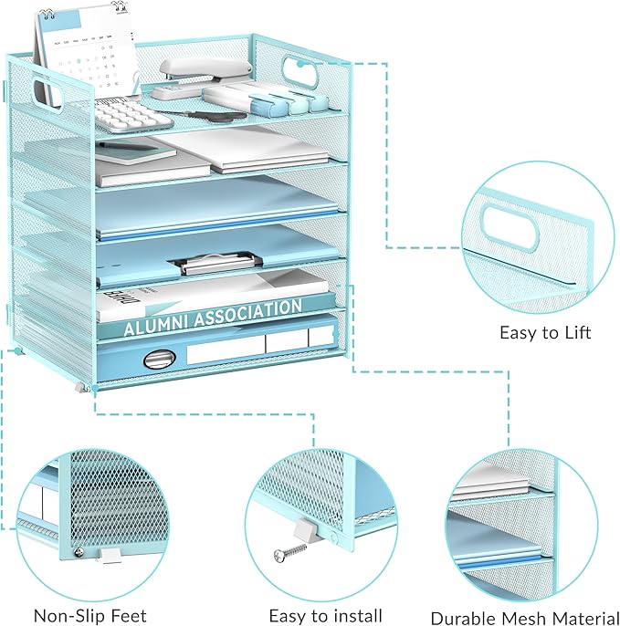 Daltack 6 Tier Paper Organizer for Desk, Paper Letter Tray Organizer for Desks - Image 4
