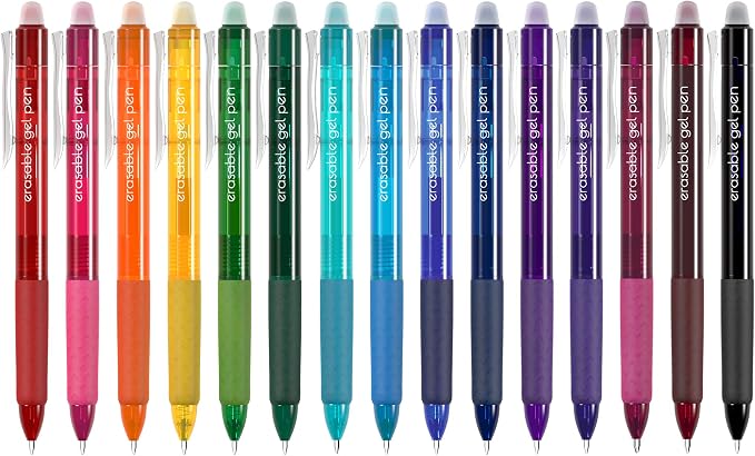 Vanstek 15 Colors Retractable Erasable Gel Pens Clicker, Fine Point, Make by Vanstek
