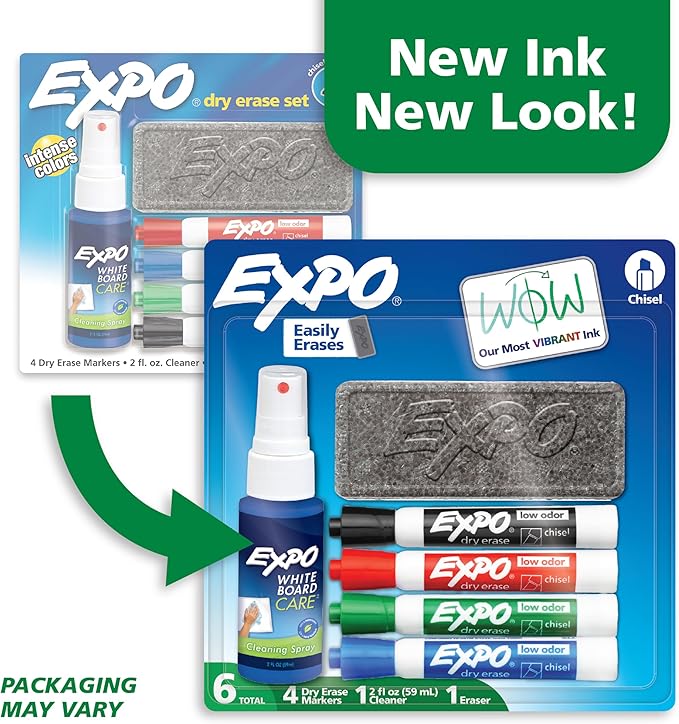 EXPO Dry Erase Markers Kit, Chisel Tip, Spray Cleaner, Office Essentials - Image 2