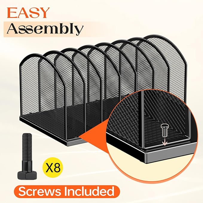 Gawerk 7-Section Metal Upright File Sorter Organizer, Office Small Letter - Image 5