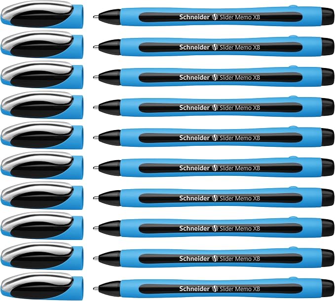 Schneider Slider Memo XB Ballpoint Pen, 1.4 mm, Light Blue Barrel, Box of 10 by Schneider