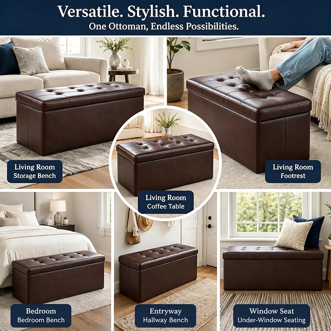 ALASDO 43 Inch Folding Storage Ottoman Bench - Image 6