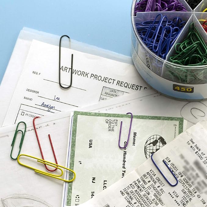 Officemate PVC Free Color Coated Paper Clips, 450 Per Tub Office Paper Clamp - Image 3