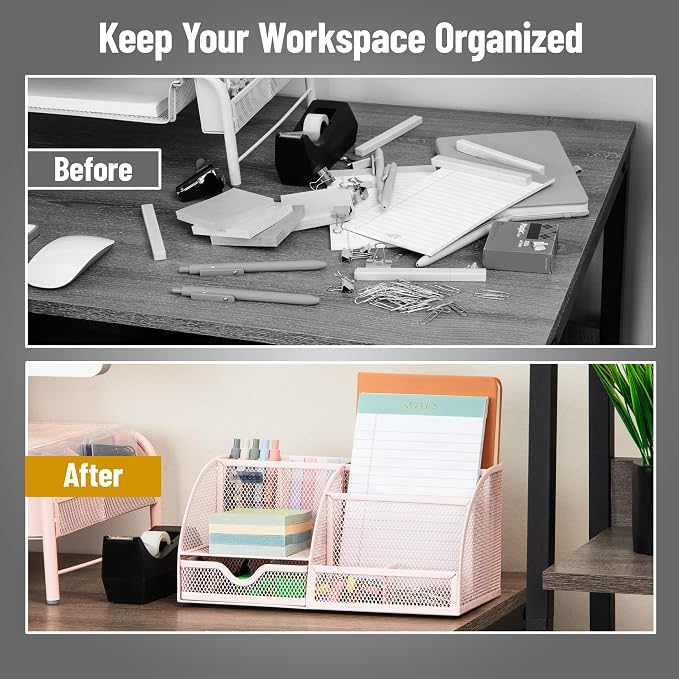 Mind Reader 7-Compartment Desktop Organizer, Metal Mesh Desk Organizer - Image 5