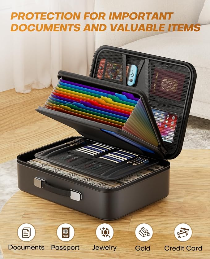 Fireproof Document Box with Lock, Hard Case Safe Box Water Resistant Document - Image 5