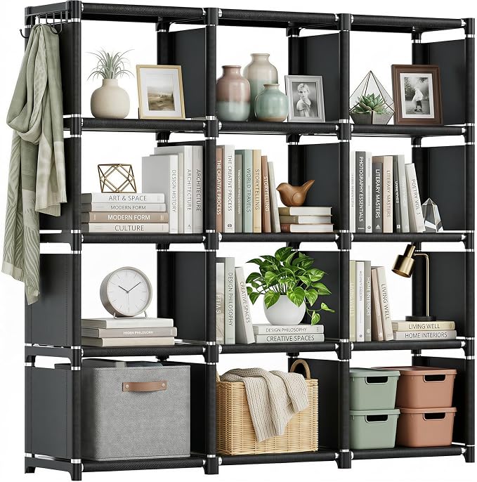 Mavivegue Book Shelf, 12 Cube Storage Organizer, DIY Bookcase, Metal Bookshelf by Mavivegue