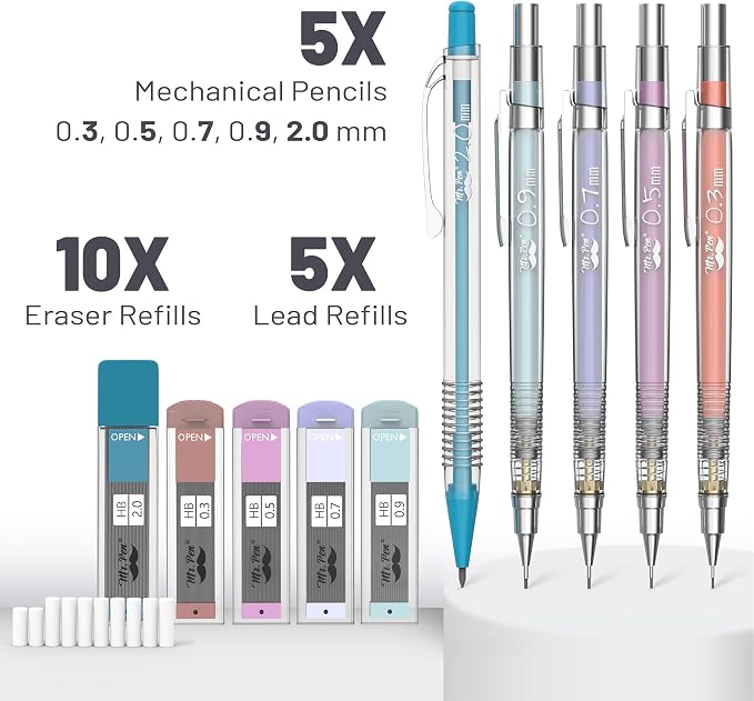 Mr. Pen- Pastel Mechanical Pencil Set, 5 Mechanical Pencils, 5 HB Lead Refills - Image 2