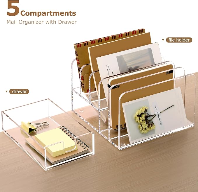 SANRUI Acrylic Mail Sorter Desktop Organizer Holder - Image 7