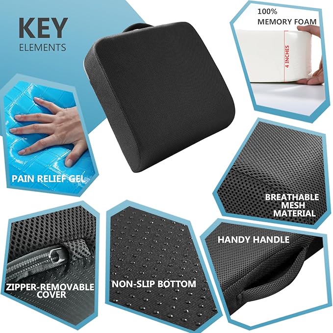 YOUFI Extra Thick Large Seat Cushion -19 X 17.5 X 4 Inch Gel Memory Foam Cushion - Image 4