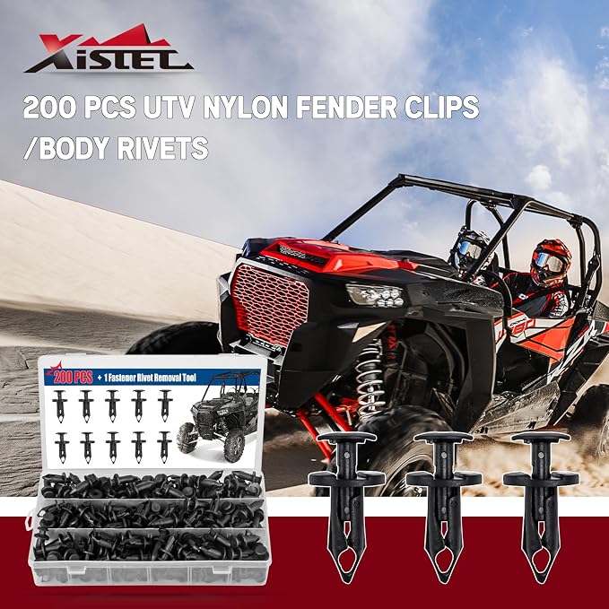 Xislet 200Pcs Polaris Push Pins, UTV Nylon Fender Clips & Body Rivets - Image 2
