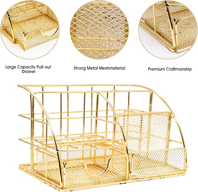 KAAKOW Gold Desk Organizers and Accessories Office Supplies Set Stapler - Image 3