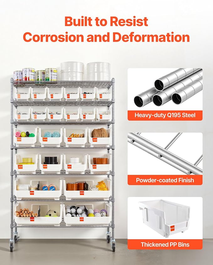 VEVOR 7-Tier Rolling Bin Storage Rack, 24 Organizer Bins, Bin Rack Storage - Image 8