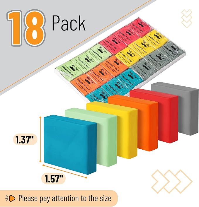 Mr. Pen- Kneaded Erasers, 1.37"x1.57", 18 Pack, Colorful | Soft Moldable Art - Image 2