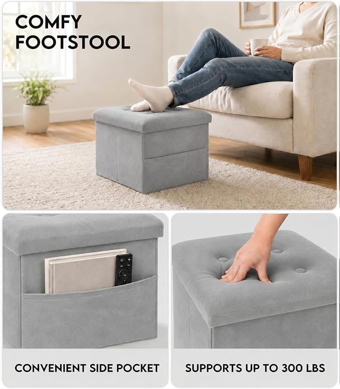 ZOES HOMEWARE Small Storage Ottoman Foot Rest, Velvet Ottoman - Image 6