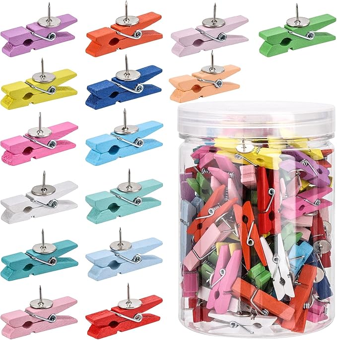 100Pcs Push Pin with Wooden Clips Tacks by acDesign
