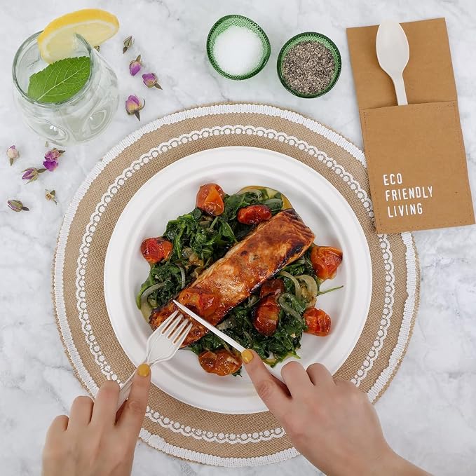 150pcs 100% Compostable 9in Paper Plates, Heavy Duty Disposable Eco Friendly - Image 7