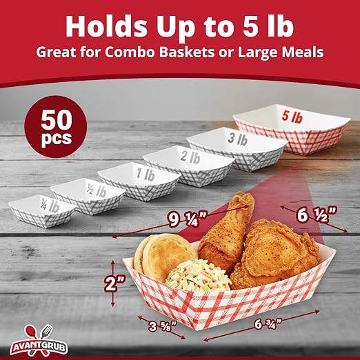 Heavy Duty, Grease Resistant 5 Lb Paper Food Trays 50 Pack. Recyclable - Image 2
