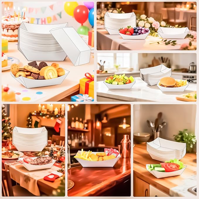 40 Pack White 3LB Paper Food Boat Trays Disposable Paper Boats Plates Containers - Image 5